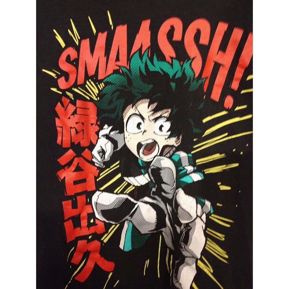 Unisex. My Hero Academia. Action Shot. Smaassh. Black. Graphic T-shirt. Size X L